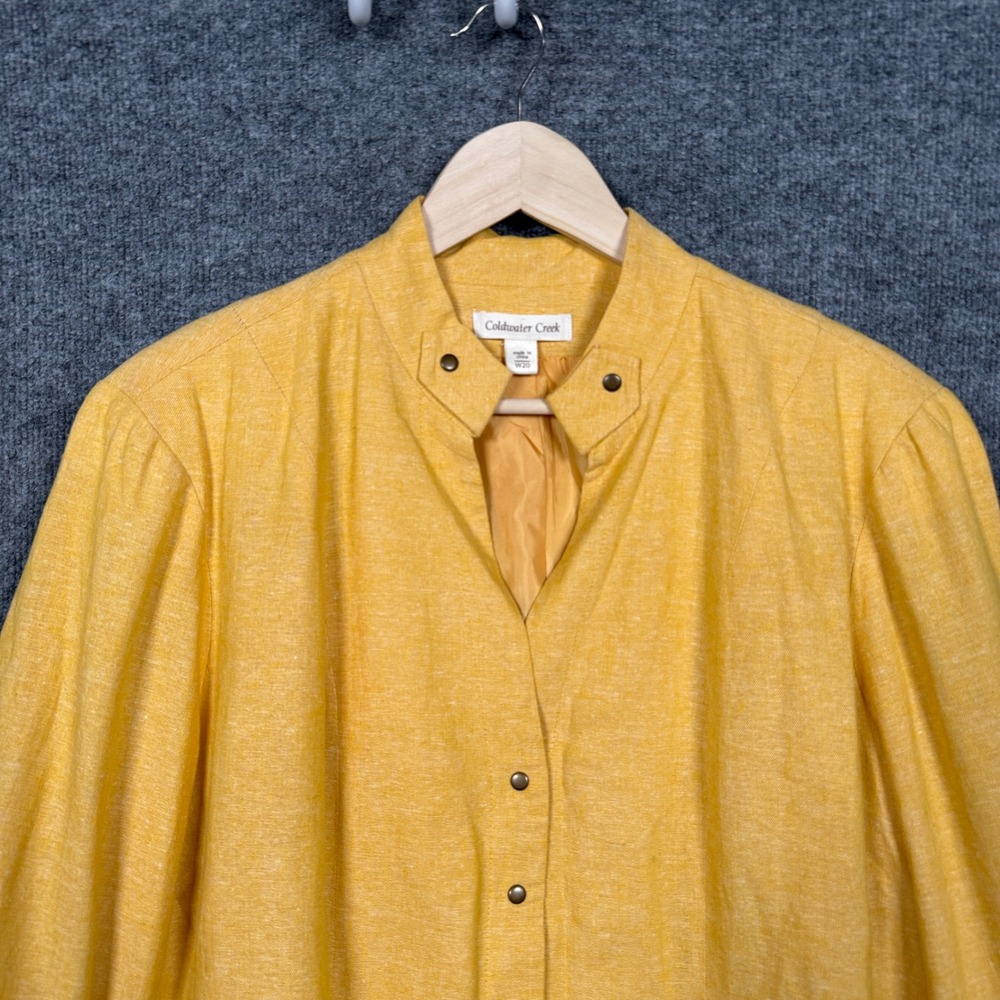 Coldwater Creek Size W20 Shirt Shacket Mustard Yellow Linen Rayon Zip Pocket - Picture 3 of 9